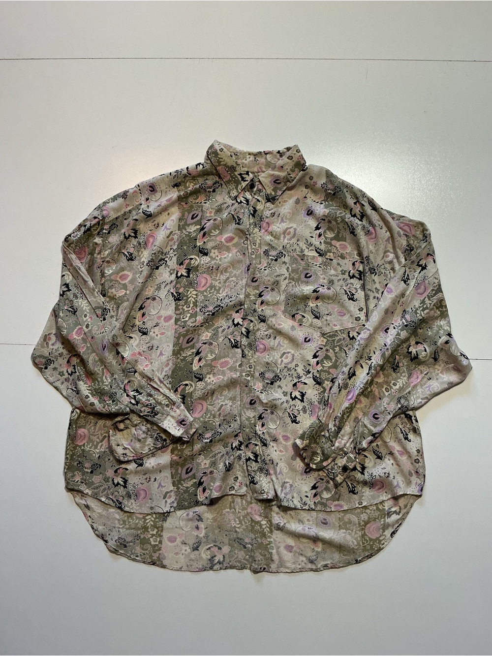 Vintage 80s 90s Protest Paisley Floral All Over Print L/S Rayon Button Shirt
